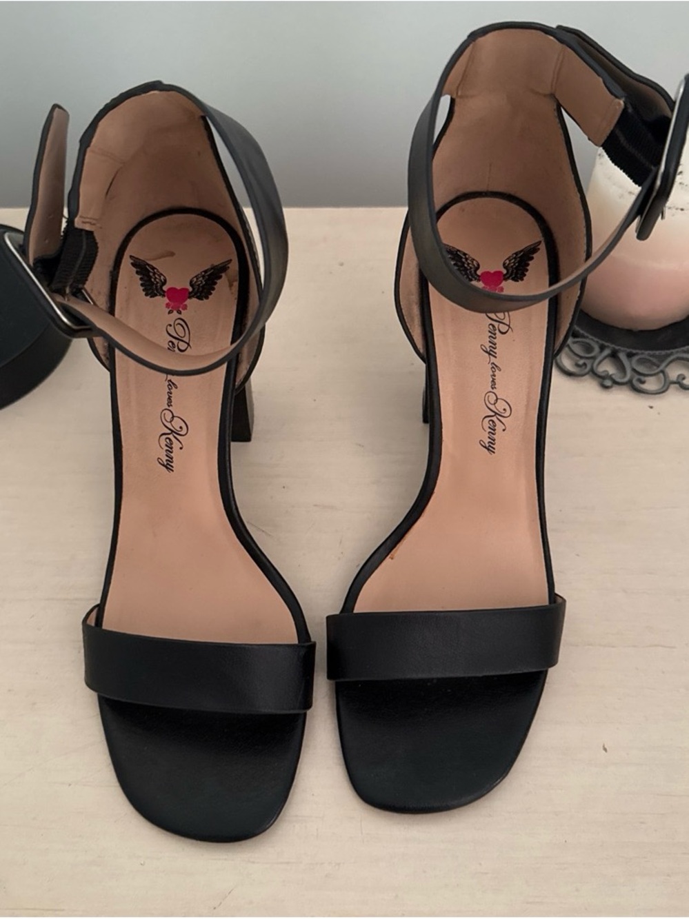 Penny Loves Kenny Black Ankle-Strap Block Heel Sandals